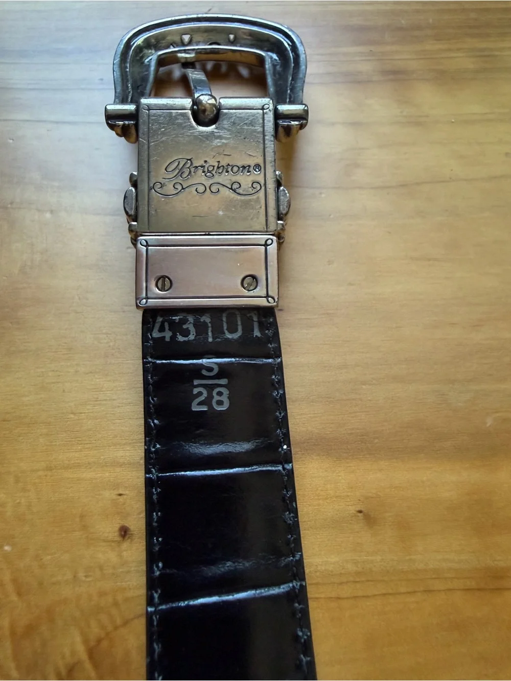 Brighton Red Croc-Embossed Leather Belt with Ornate Silver Buckle